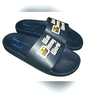 Logo Disney 50th Anniversary Walt Disney Blue Leather Slide Sandals Unisex New